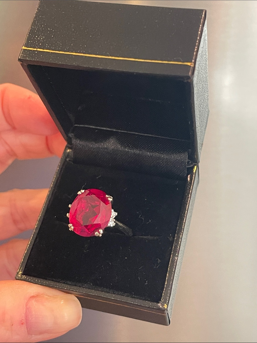 Vintage Mid-Century 14k Synthetic Ruby & Diamond Cocktail Ring, Size 6.25